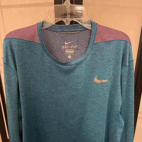 Men's Nike Pro Training Heather Teal Dri-Fit Long Sleeve - Picture 2 of 6